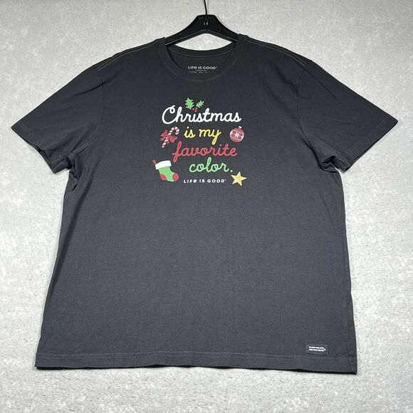 Life Is Good Shirt Mens XL Gray Christmas is my Favorite Color Shirt Sleeve - Picture 1 of 10